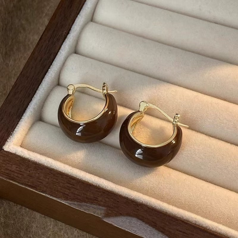Autumn and winter Maillard tiger eye stone fashion ear clip earrings
